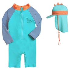 愛北鼻 寶寶連體泳衣送遮陽帽 長袖 可愛造型防曬泳裝, 6碼, 恐龍, 1入