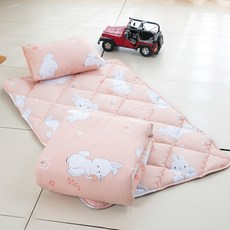 Annette 萊賽爾止滑睡墊3件組, 睡墊115 x 72cm + 涼被150 x 120cm + 枕頭43 x 30cm, 粉紅兔寶