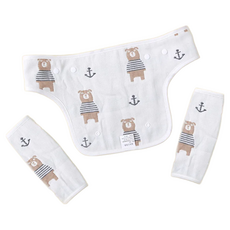 vanibaby 六層紗背帶口水巾三件組 小熊款 寶寶外出用品 親膚透氣, 1組