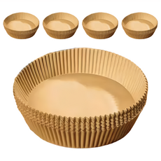 WE CHAMP 氣炸鍋專用圓形烘焙紙 咖啡色圓形 食品級安全 220°C耐高溫 防漏防黏 食品級油紙 加厚耐烤 防油防水, 16cm, 50入