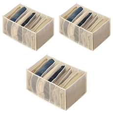 葉子小舖 透視櫃子衣褲收納盒 分隔網紗7格款 大,米色,3個