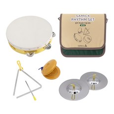 samick 三益樂器 音樂學習節奏樂器組 SR-2/G 鈴鼓 + 三角鐵 + 響板 + 鑼 + 收納盒, 1組, 黃色