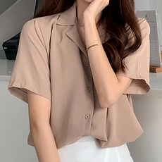 短袖襯衫, 棉+聚酯纖維材質, 48cm + 袖長22cm + 全長55cm + 肩寬37cm, 淺咖, 1件