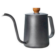 CUG 天鵝壺 600ml SUS304食品級高級不銹鋼 雜翅木 帶杯蓋 帶側手把 便攜, 雅黑色, 1個