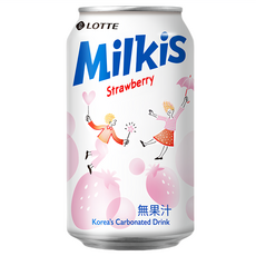 LOTTE 樂天 Milkis 草莓優格風味碳酸飲 340ml 韓國進口, 1罐
