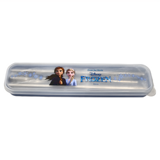 Disney 迪士尼 304不鏽鋼環保餐具吸管組 5個, 冰雪奇緣/米奇/維尼, 吸管 21.5cm + 湯匙 4 x 20.5cm + 筷子 23cm + 清潔刷 + 餐盒 25 x 6 x 3cm, 冰雪奇緣II, 1組