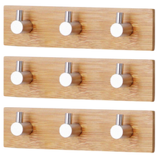 E.dot 日系竹木不鏽鋼掛勾 三連勾, 免釘免鑽, 不傷牆面,適用於各場景, 3個