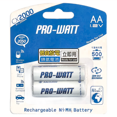 PRO-WATT 華志 低自放鎳氫充電電池 AA 1.2V, 2入, 1組