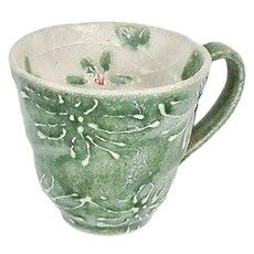 珍馬克 日本製 馬克杯 200ml 織布花 1個, 綠色 + 白色