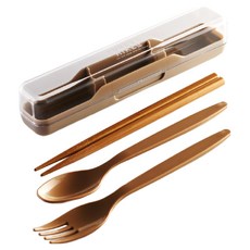 Sabu FOREST HIKE 環保抗菌餐具3件組 日本製 附收納盒, 筷子 + 湯匙 + 叉子 + 收納盒, 米色, 1組