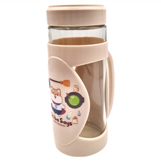 SL 三榮塑膠 有把手隨身杯 耐冷耐熱, 透明色 + 淺卡其色, 400ml, 1個