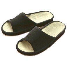 IKEHIKO 日本池彥 室內拖鞋 天然藺草 聚酯纖維, L(27cm), 墨黑色, 1雙