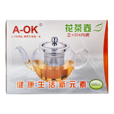 A-OK 花茶壺 #304內網 高級不銹鋼 + 高硼矽玻璃, 蘋果型, 600ml, 1個