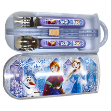 Skater 銀離子兒童餐具三件組, 湯匙 + 叉子 + 筷子 + 收納盒, 冰雪奇緣 透藍色, 1組