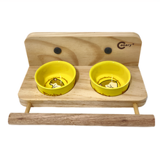 Canary 憤怒鳥飼料架 附瓷碗 雙孔, 100%天然原木無毒性及抗菌陶瓷, B-A211, 1個