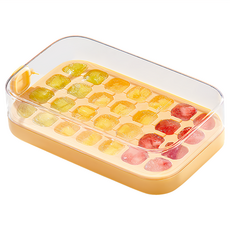 ecoco 28格 香蕉黃 附蓋定量分格冰塊盒 22.9 x 13.7 x 6.7cm, 1個
