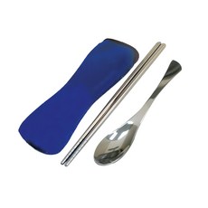 環保餐具組 附收納袋 不鏽鋼筷子湯匙套裝 輕巧便攜 衛生 外出用餐必備, 銀色, 筷子 + 淺湯匙 + 收納袋, 1組