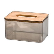 德利生活 紙巾收納盒, 竹木+PET材質, 黑色透明, 1個