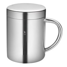 SSGP 三四鋼 304不鏽鋼 帶手柄口杯 帶蓋款 400ml, 銀色, 1個