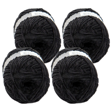 Linea 天鵝絨針織線 Set 2捲 95公尺 黑色 聚酯纖維 韓國製, 4捲