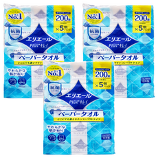 elleair 艾黎艾爾 柔韌吸水擦手紙巾抽取式 2枚重疊 紙漿100% 抗菌薄膜包裝 柔軟溫和 體積小巧, 5包, 3袋