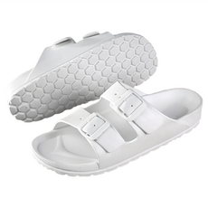 雙排扣軟底防臭防滑耐磨拖鞋，白色