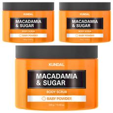 KUNDAL 昆黛爾 澳洲堅果細砂糖磨砂膏 嬰兒爽身粉香, 550g, 3罐