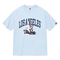 VISION STREET WEAR Puppy 小狗 滑板 休閒 短Tee 洛杉磯大學字體設計 可愛滑板小狗印花, L, 天藍