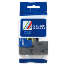 NEXTPAGE 台灣榮工 護貝標籤帶 TZ-D31 12mm 適用於PT系列標籤機, 螢光綠底黑字, 8m