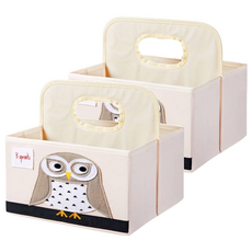 3 Sprouts 雙面手提收納籃, 寬版提把方便提取, 尿布收納, 28 x 25 x 25 cm, 米色, 2個