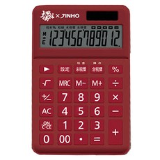 JINHO 京禾 12位元桌上型計算機 鎮瀾宮聯名款, 可調式螢幕 太陽能供電, 金精紅, 1個