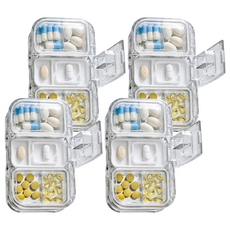 無印風便攜五格可切藥藥盒, 透明健康PC材質防潮藥盒, 4個