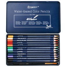 giorgione 創意無限 三角原木水性色鉛筆 繪畫 創作 設計 烤漆鐵盒包裝, 12色, 1盒