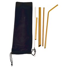 316不鏽鋼防刮舌吸管4支組 Set, 附清潔刷/手柄, 12/21/27公分, 淡雅銀/奢華金/香檳金, 1組, 4支