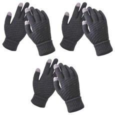 觸控針織手套 Set 3, 條紋/純色, 仿羊絨材質, 重量約42~52g, 黑色, 7.5cm