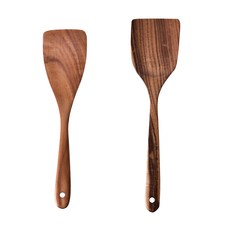 Homely Zakka 不沾鍋廚具柚木鍋鏟2件組, 1組, 原木色, 方鍋鏟 + 三彎鏟