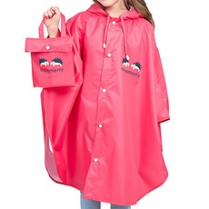 斗篷式 兒童雨衣 透明帽沿 附收納袋, S, 莓果紅