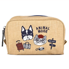 kUSUgURU JAPAN 日本眼鏡貓 一起去旅行系列 帆布質感多內袋手拿小物包 化妝包