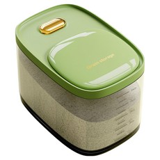 大容量大口徑PET材質透明密封米桶 12L 附量杯 160ml, 1個, 綠色