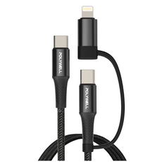 POLYWELL 寶利威爾 二合一PD編織快充線 USB-C+Lightning 適用安卓蘋果 PW15-W45-A268, 1m, 黑色, 1條