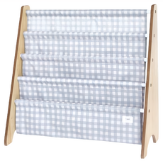 3 sprouts 友善地球書架 置物袋 環保材質, 水藍格子, 62 x 25 x 61cm, 4層