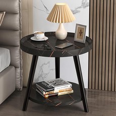 HAPPY LiFE 創意雙層茶几, 大理石黑, 40x40x48cm, 黑色, 1個