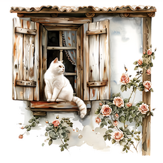 半島良品 DIY無痕壁貼墻貼, 貓與花 01