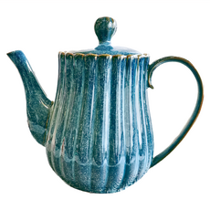Ciao Li 僑俐餐瓷 日式菊型茶壺, 下午茶/花茶壺 陶瓷 1150ML, 藍色, 1.15L, 1個