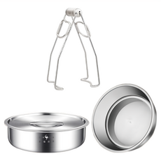 SSGP 三四鋼 316不銹鋼 帶蓋蒸蛋碗 附提盤夾 19.5cm, 銀色, 1個