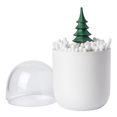 QUALy Winter Time : cotton bud holder 棉花棒罐 70 x 70 x 114mm, 冬令時節 白色 + 綠色, 1個
