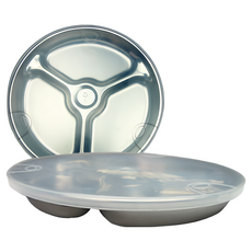 Alim 不鏽鋼3格餐盤附蓋組, 20x2.5公分, 韓國製造, 餐盤 + 蓋子, 銀色, 2組