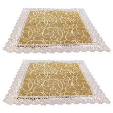 J&N 香邑 蕾絲桌墊 聚酯纖維 4入組, 35 x 35cm, 金色, 1組