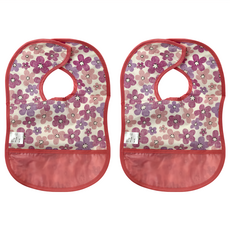 日本千趣會 寶寶圍兜 Set 2件, 粉花朵, 棉/防水面 EVA塑膠加工, 38x27cm, 1組