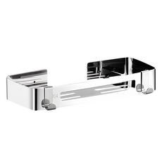 G+居家 304不鏽鋼無痕貼長方型層架置物架 - 30x12x4cm 內容物: 置物架x1 + 掛勾x2, 銀色, 1個